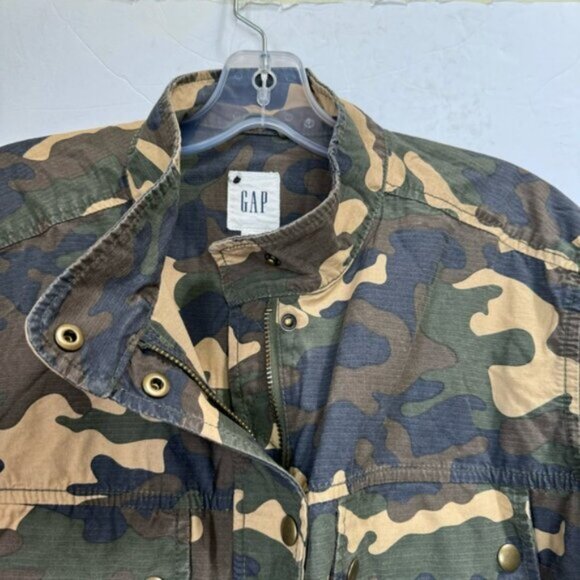 GAP NEW Utility Cotton Military Camo Jacket Pockets Zip Drawcord Lightweight XL - Picture 6 of 16